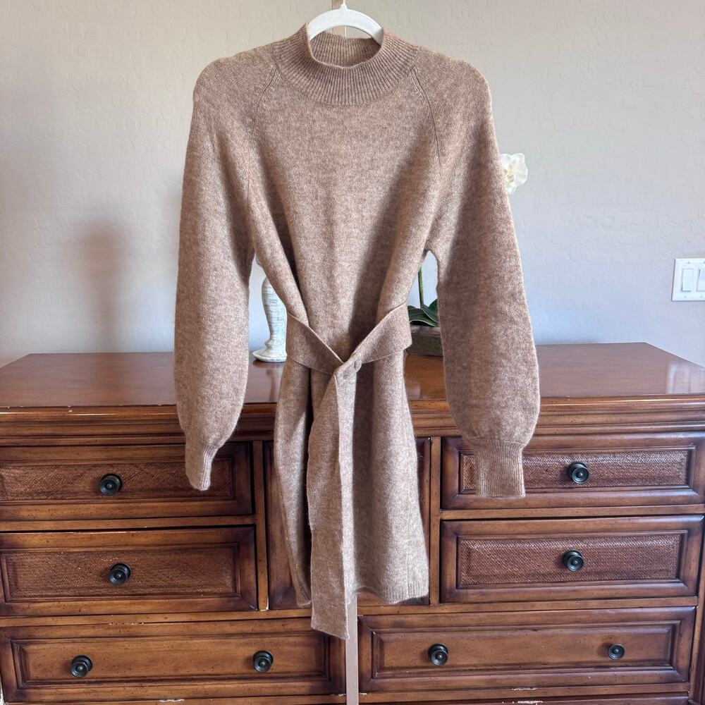 Sézane Enola Dress Light Camel Mohair Wool Belted Mini Dress M NWT - Picture 7 of 14